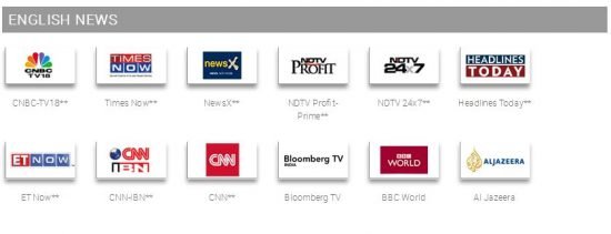 english news channels in tata sky south special pack
