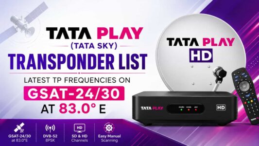 Tata Play (Tata Sky) Transponder List - Latest TP Frequencies on GSAT-24/30 at 83.0°E